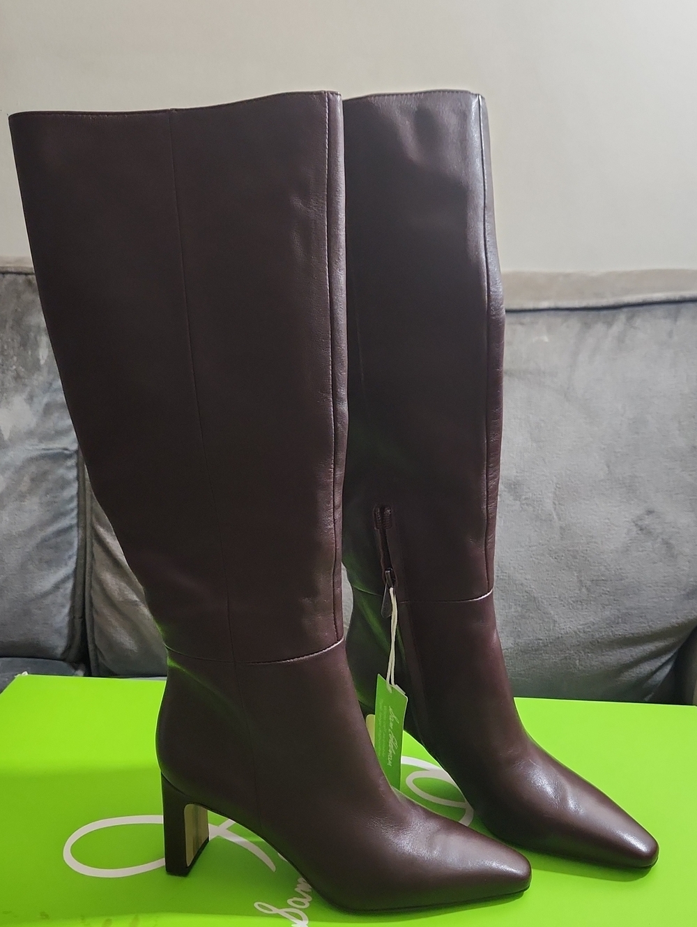 Nwt Sam Edelman Sylvia Brown Leather Knee High Boots  Sz 6